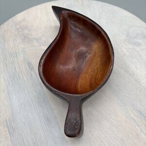 Vintage Fritz Meve Factory Mahogany Wood Leaf Bowl Hand made in Haiti Brown